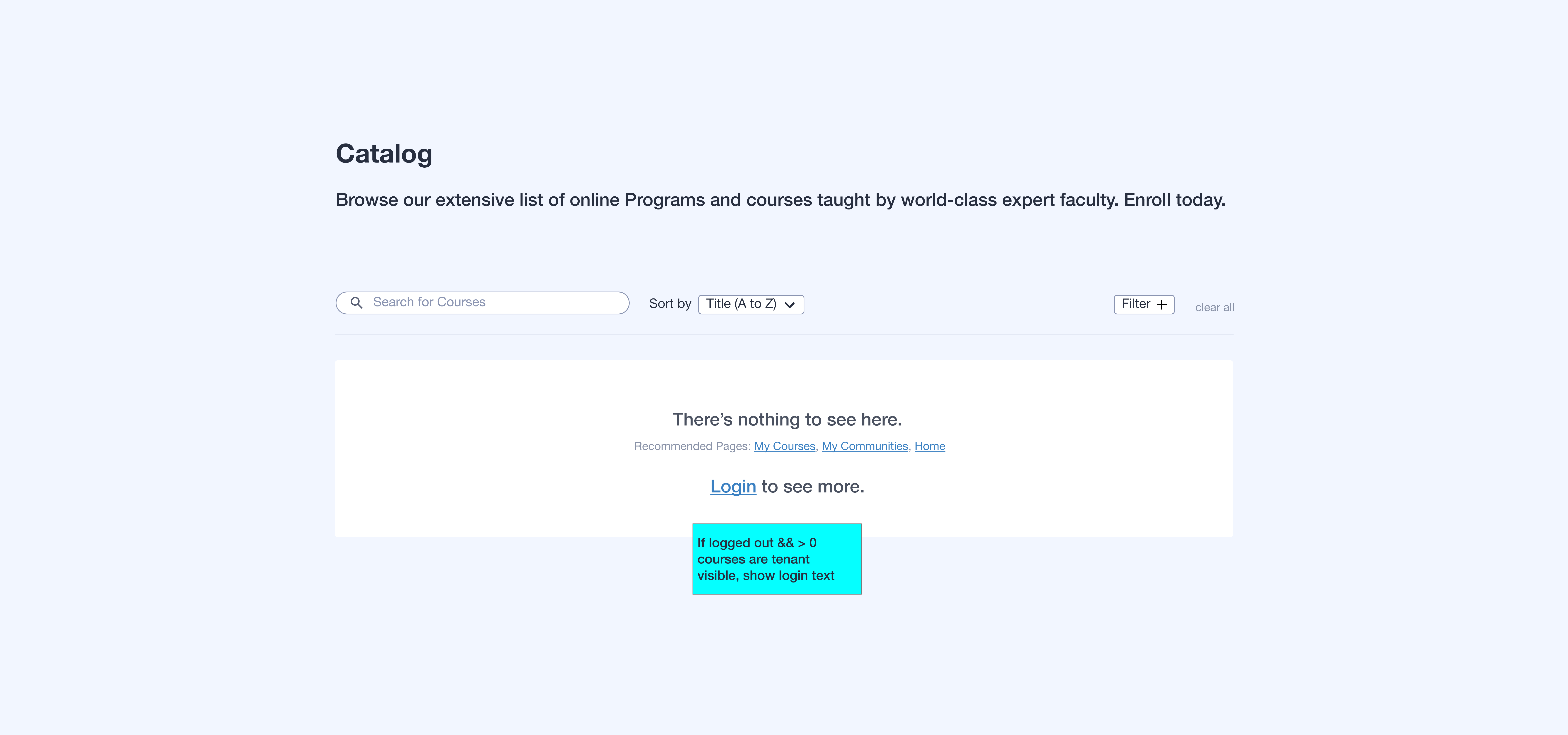 No Courses Found, logged out view