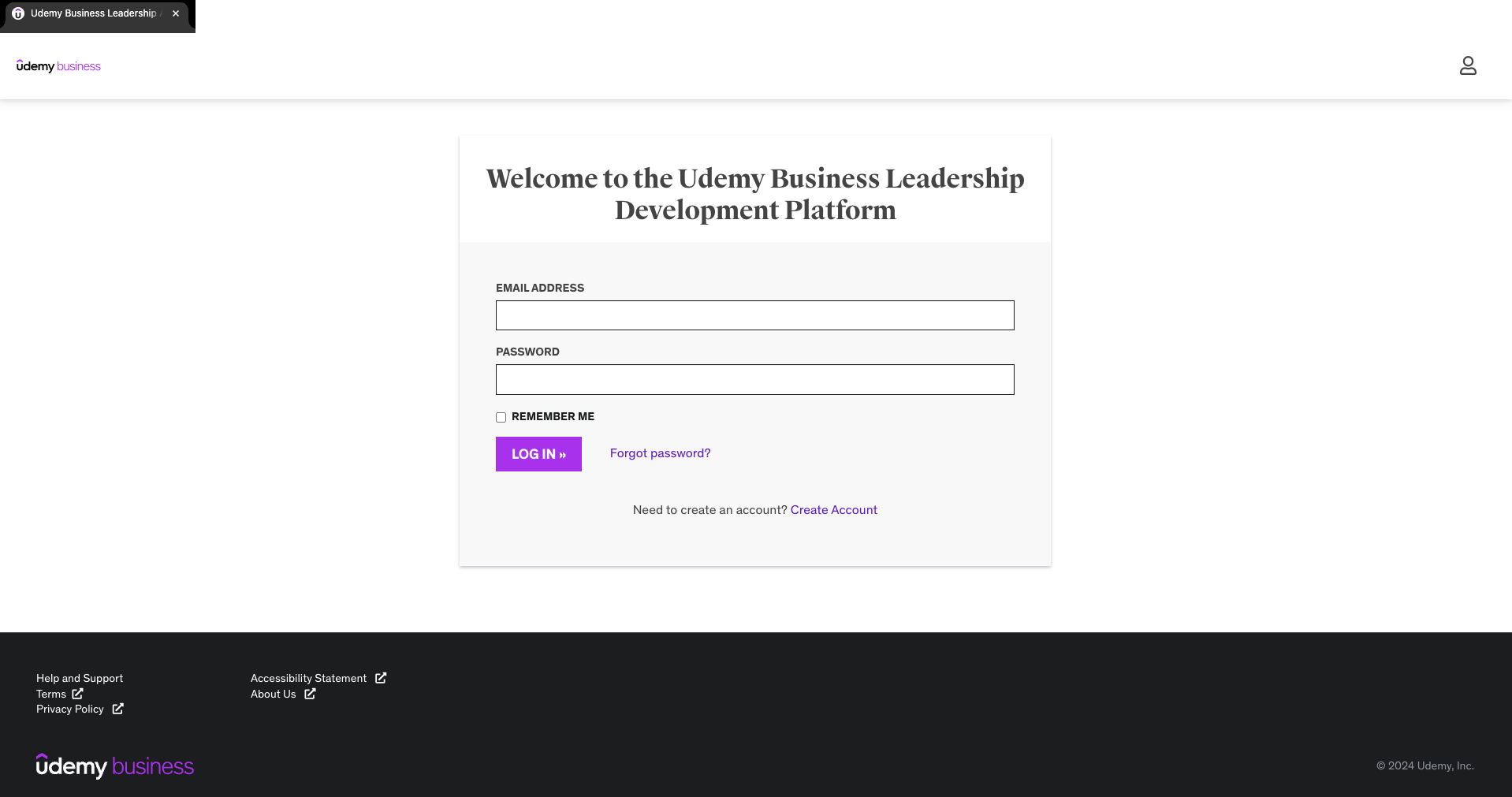 Cohort Learning Platform login screen with Udemy Business rebranding treatment